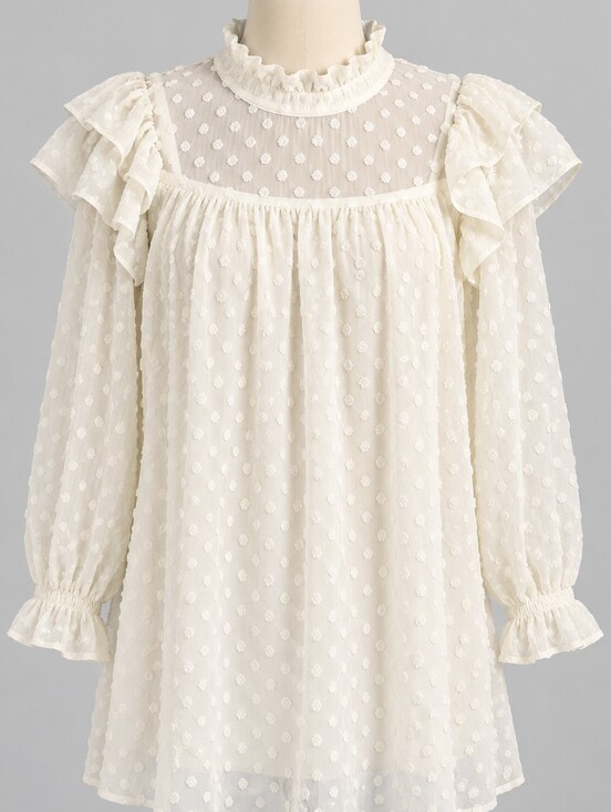 And The Why Dresses & Skirts - And The Why Ivory Swiss Dot Ruffle Babydoll Dress Size S NWT